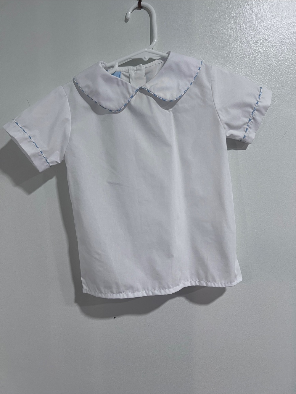 White Peter Pan Collar Kids Top with Blue Trim - 4T boys